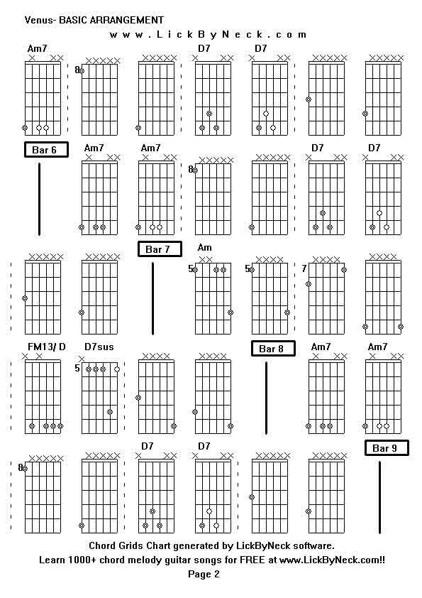 Chord Grids Chart of chord melody fingerstyle guitar song-Venus- BASIC ARRANGEMENT,generated by LickByNeck software.